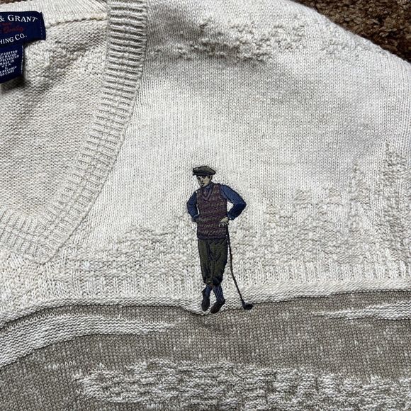 VINTAGE Sutter And Grant V Neck Sweater Adult Large Golfer Golfing Mens 90s - Picture 4 of 10